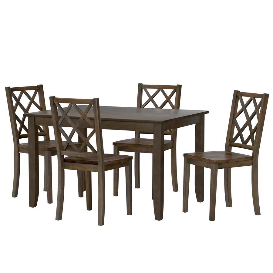5PC SET - DINING TABLE W / 4 CHAIRS - BROWN