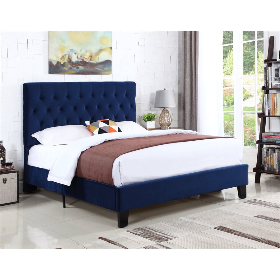 QUEEN UPHOLSTERED HEADBOARDFOOTBOARDRAILSNAVY