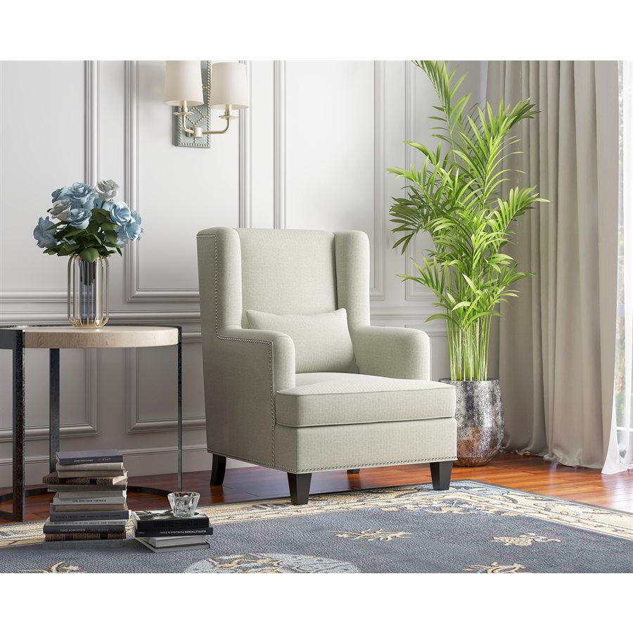 ACCENT CHAIR W / 1 KIDNEY PILLOW TAN HERRINGBONE