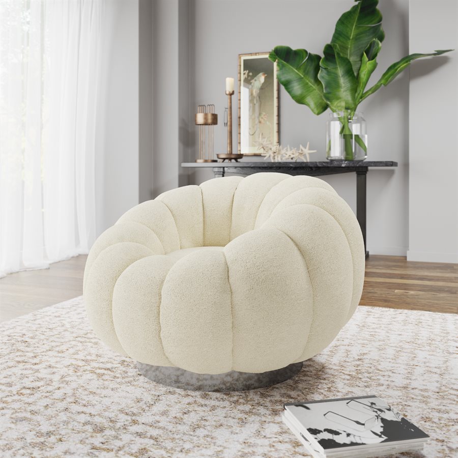 PUMPKIN SWIVEL CHAIR BLACK BASE - WHITE BOUCLE